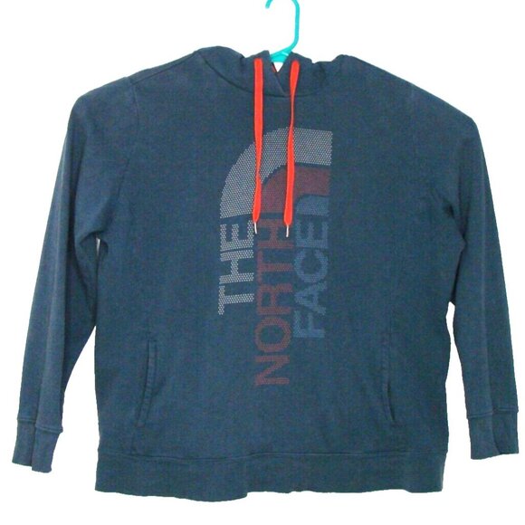 The North Face XXL Slate Blue Orange Hooded Logo Sweatshirt Logo Pullover Unisex - Picture 1 of 8